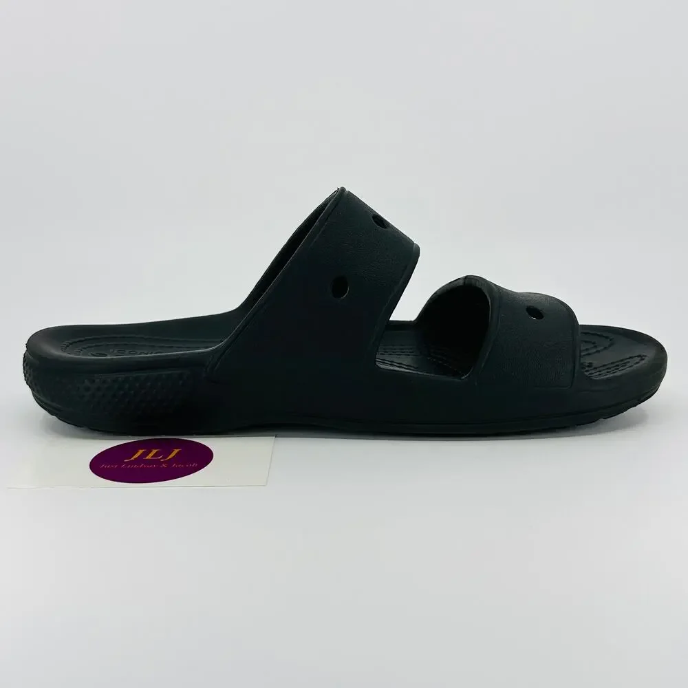 Crocs Classic Two Strap Black Comfort Slide Sandals Size 7 Men's / 9 Women's